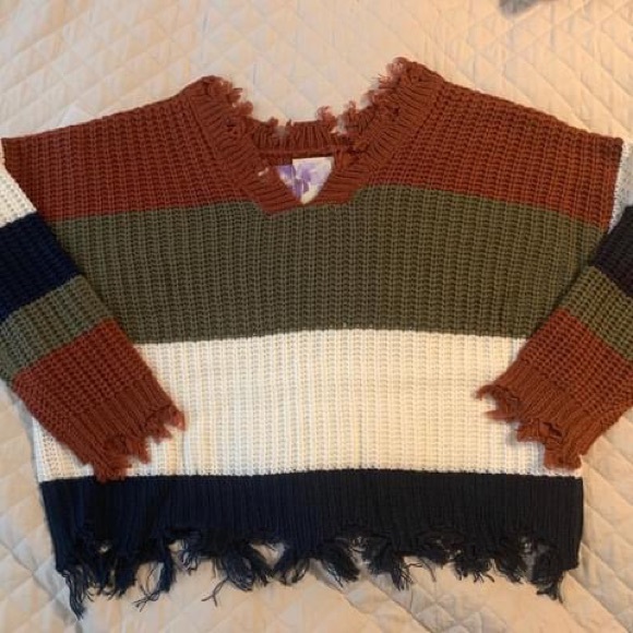 Eesome size m/l frayed off the shoulder sweater in fall colors - Picture 1 of 3